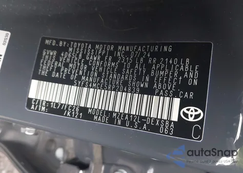 2024 Toyota Corolla Se из США, поврежденный, VIN 5YFS4MCE5RP204839